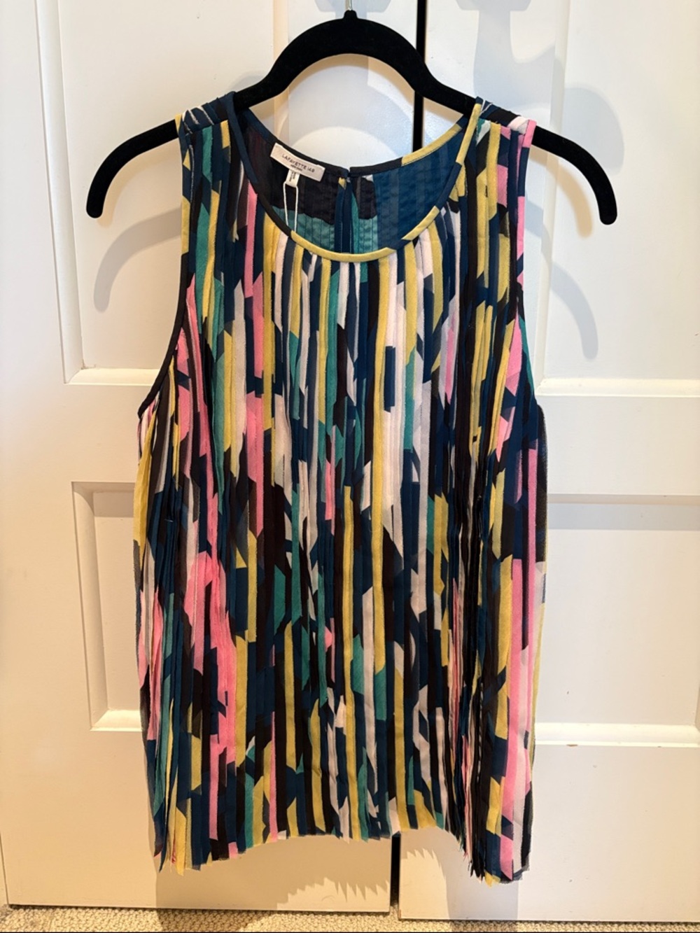 NWT Lafayette Multicolor Pleated Tank- Navy, Pink, Teal, Yellow, Cream